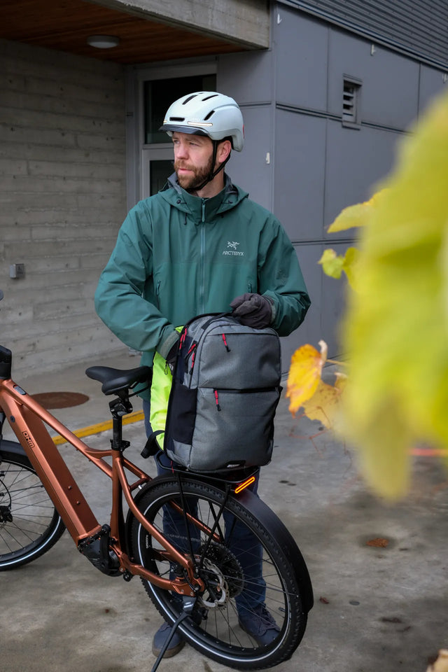 Bike Commuter with Ebike and Two Wheel Gear Inverter Pannier Backpack