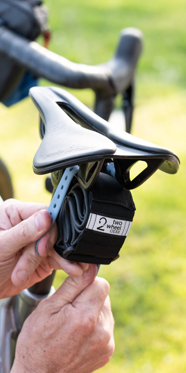 Two Wheel Gear - Tack Strap Tool Wrap attached under seat by cyclist