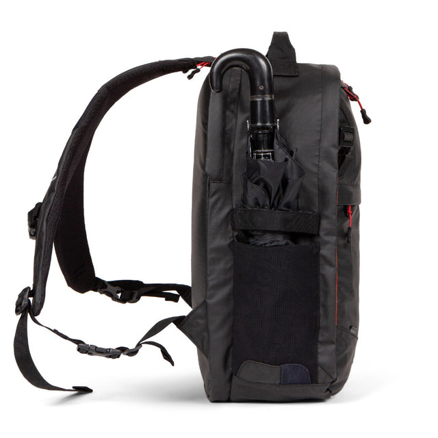 Weatherproof Two Wheel Gear Pannier Backpack Convertible 2.0 LITE (22L) in Black Ripstop backpack strap side view