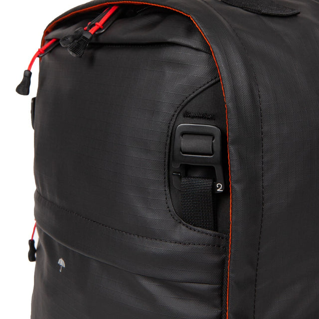 Weatherproof Two Wheel Gear Pannier Backpack Convertible 2.0 LITE (22L) in Black Ripstop close up