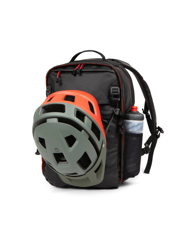Weatherproof Two Wheel Gear Pannier Backpack Convertible 2.0 LITE (22L) in Black Ripstop bag with Helmet Attached