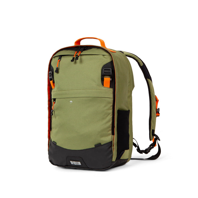 Weatherproof Two Wheel Gear Pannier Backpack Convertible 2.0 LITE (22L) in olive green front view