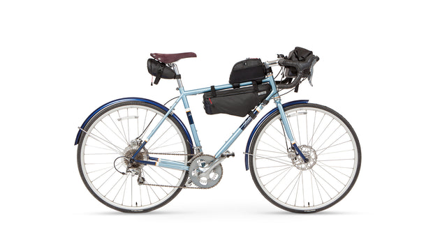Two Wheel Gear products on a bike: Commute Seat Pack, Mamquam Frame Bag, Commute Top Tube, Alpha Handlebar Bag