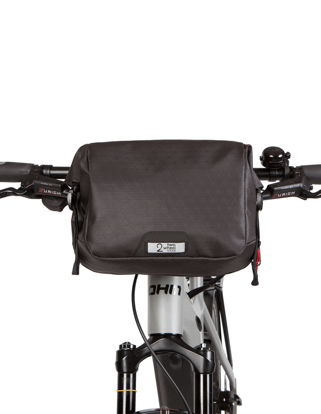 Two Wheel Gear - Alpha Handlebar Bag SMART - Attached to bike - Front, side and back view.